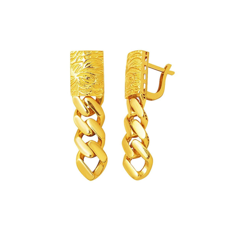 14K Yellow Gold Curb Flower of Life Dangle Earrings
