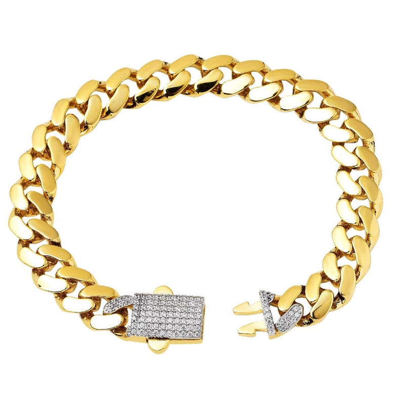 14K Yellow Gold Curb Chain Cubic Zirconia Bracelet (12.7 g)