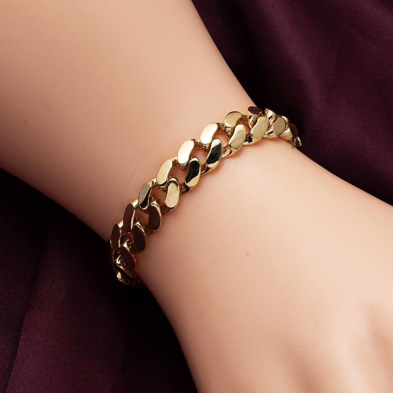 14K Yellow Gold Curb Chain Cubic Zirconia Bracelet (12.7 g)
