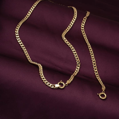 14K Yellow Gold Curb Chain Collar Necklace And Bracelet Set