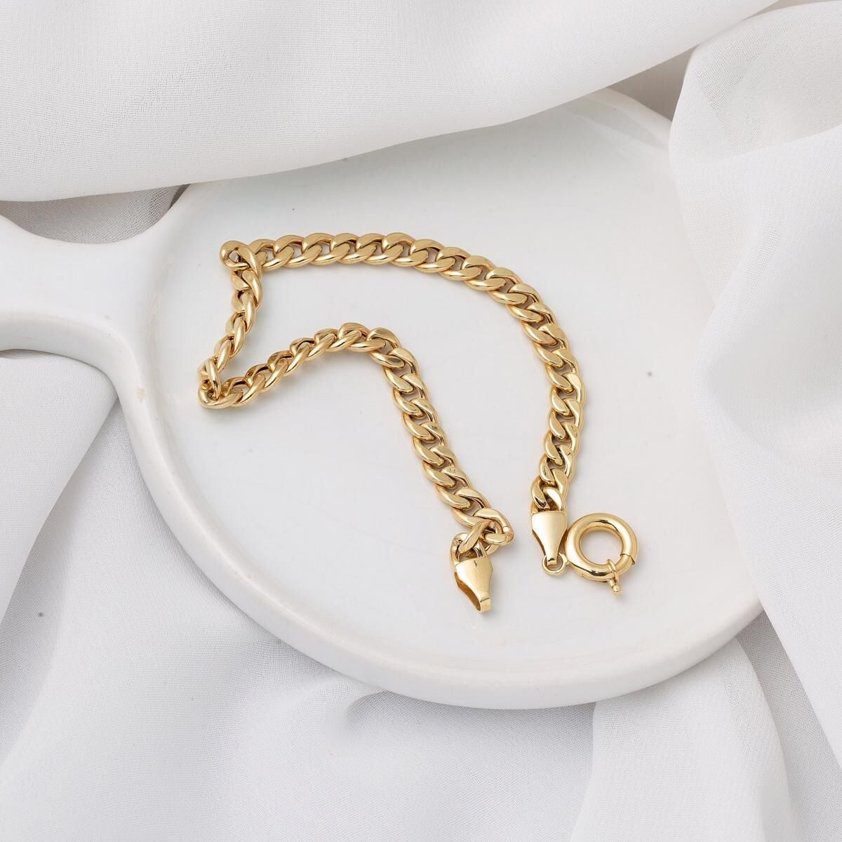 14K Yellow Gold Curb Chain Collar Necklace And Bracelet Set