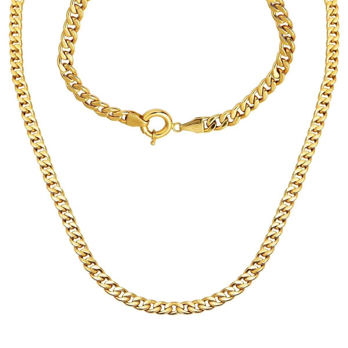 14K Yellow Gold Curb Chain Collar Necklace And Bracelet Set