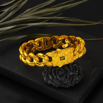 14K Yellow Gold Curb Chain Hinged Cuff Bangle