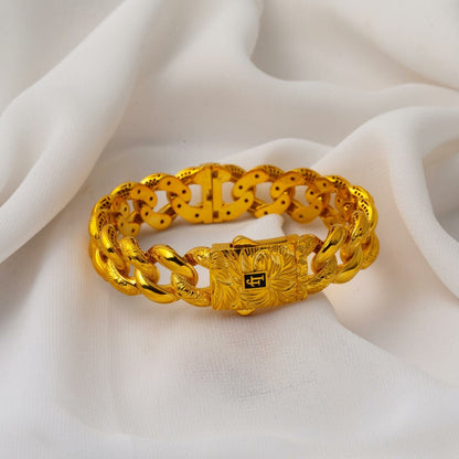 14K Yellow Gold Curb Chain Hinged Cuff Bangle