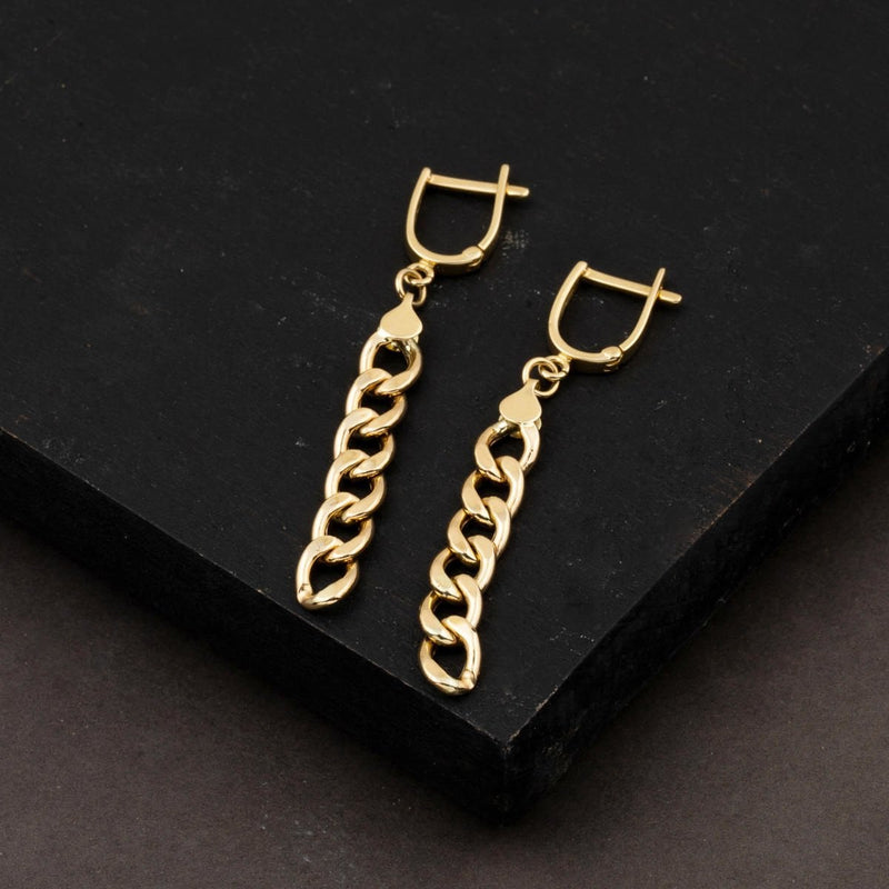 14K Yellow Gold Curb Chain Dangle Earrings (2.88 g)