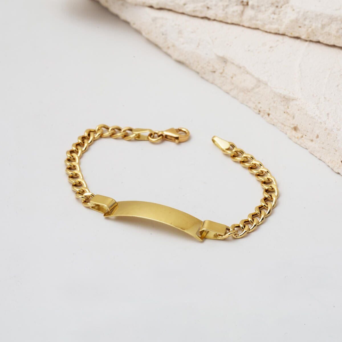 14K Yellow Gold Curb Chain Children's ID Bracelet (3.71 g)