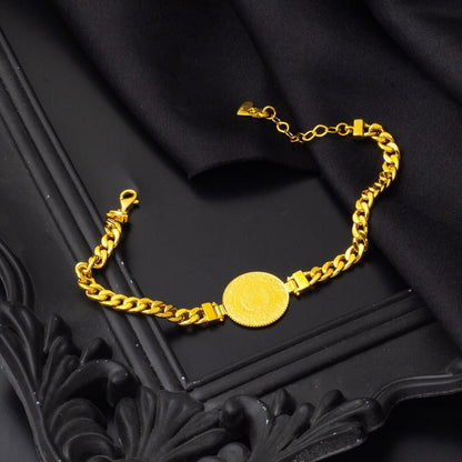 14K Yellow Gold Curb Chain Quarter Coin Bracelet (6.11 g)