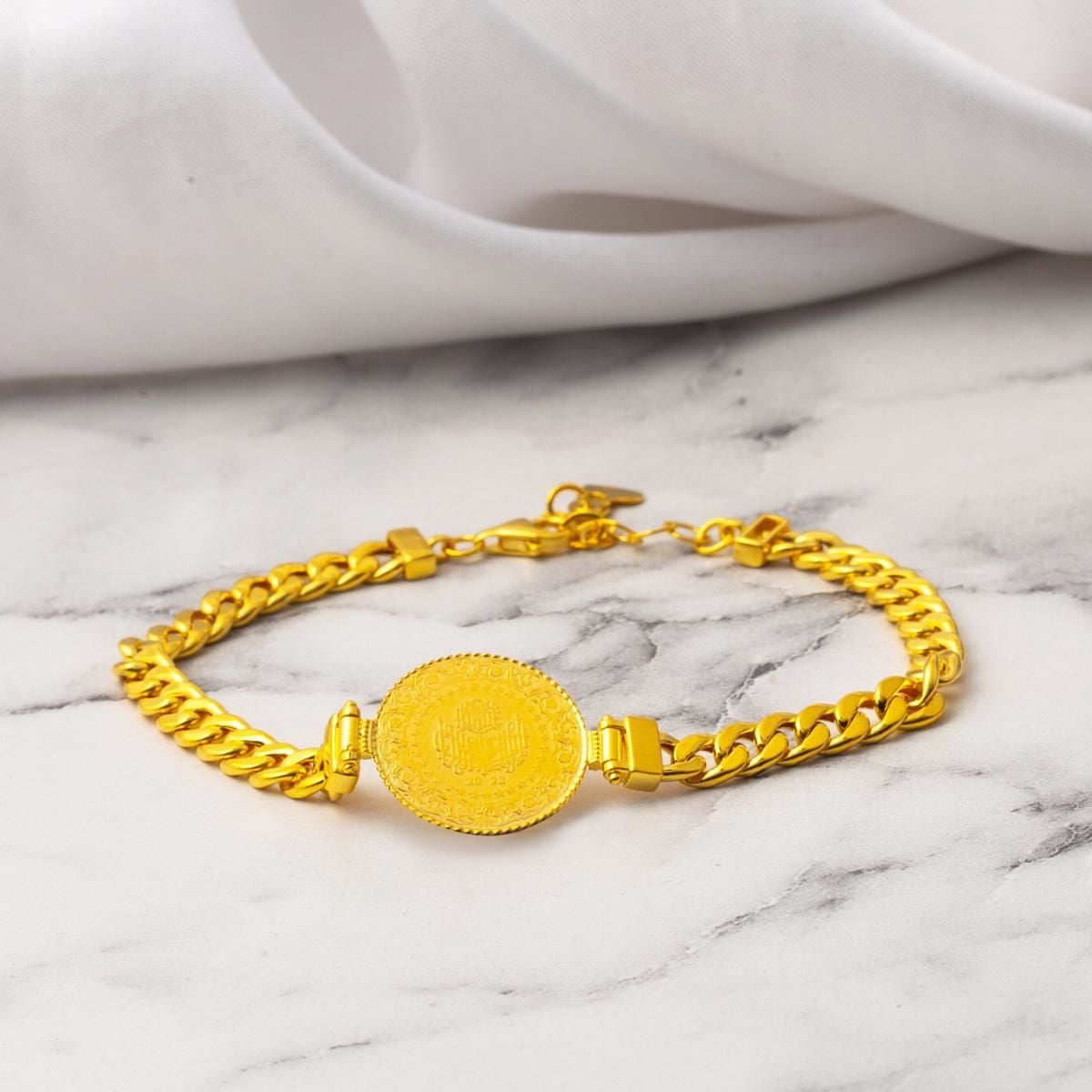 14K Yellow Gold Curb Chain Quarter Coin Bracelet (6.11 g)