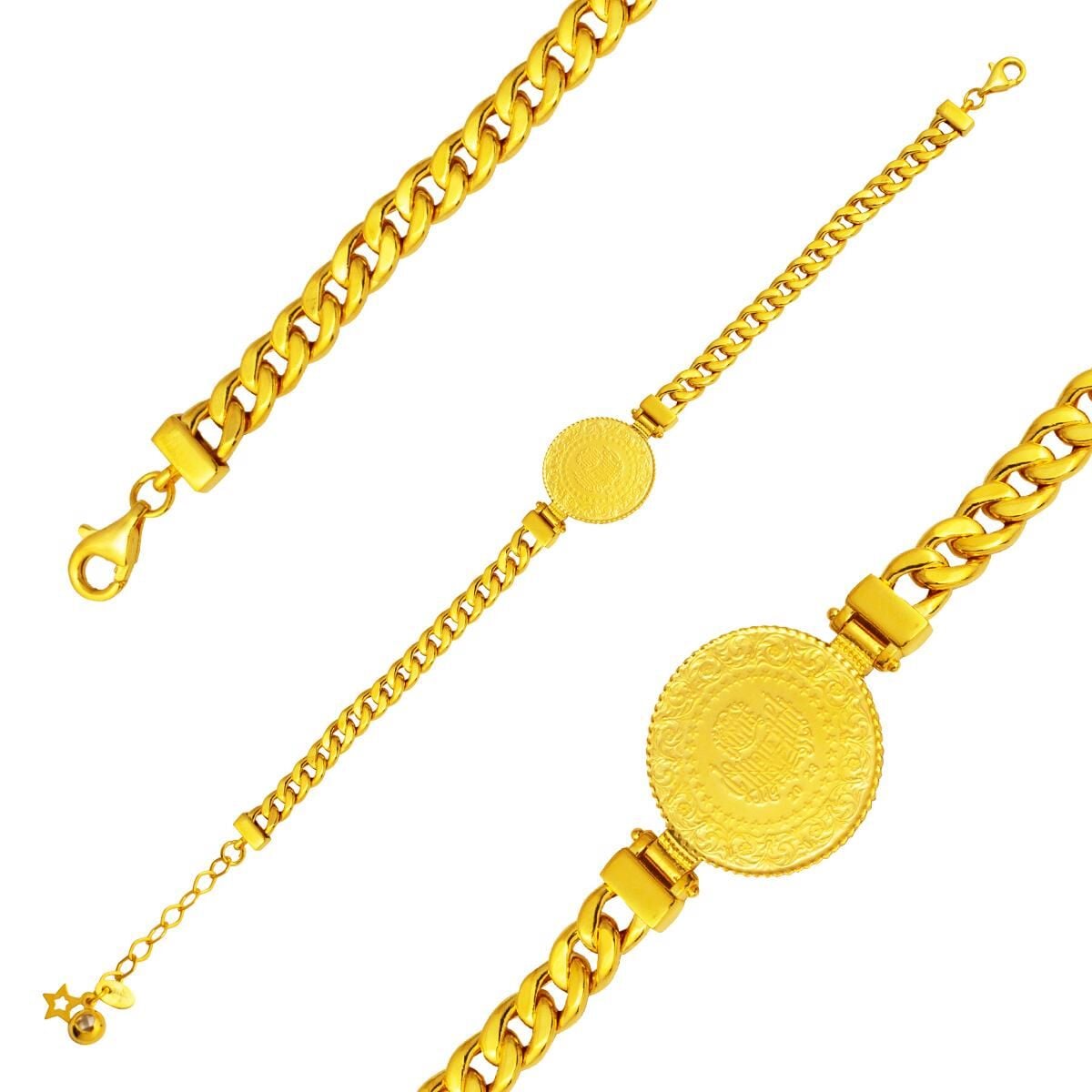 14K Yellow Gold Curb Chain Quarter Coin Bracelet (6.11 g)