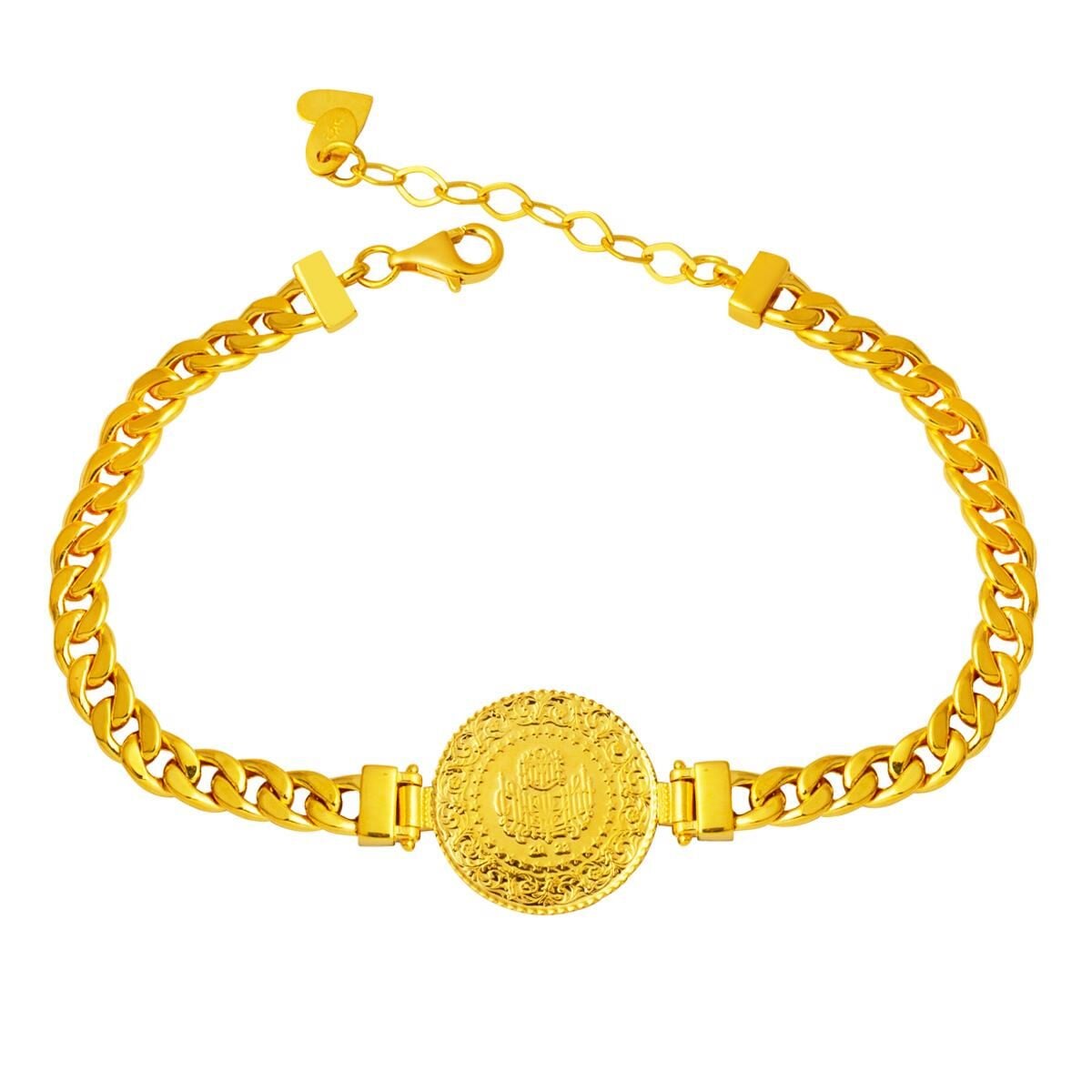 14K Yellow Gold Curb Chain Quarter Coin Bracelet (6.11 g)