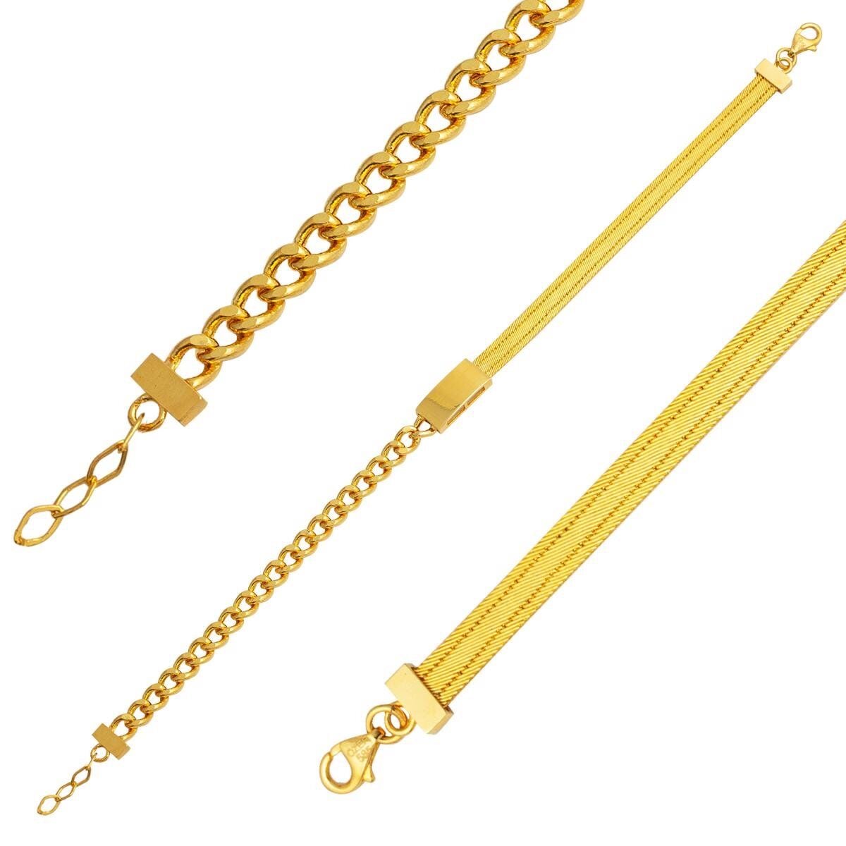 14K Yellow Gold Curb Chain Mesh Bracelet
