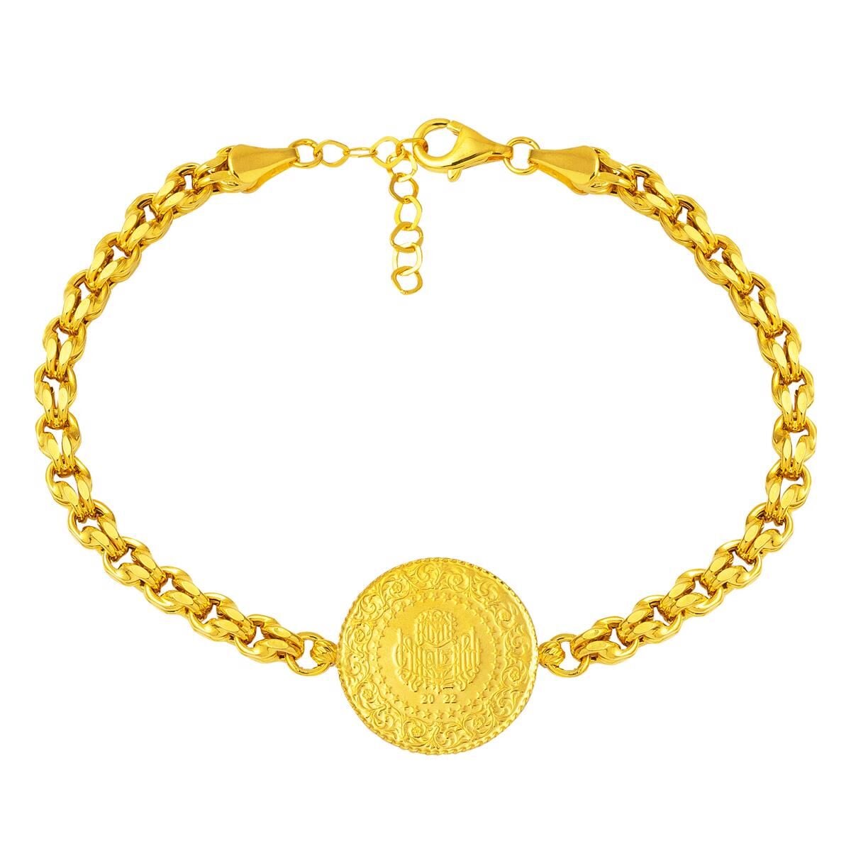 14K Yellow Gold Guverse Chain Quarter Coin Bracelet