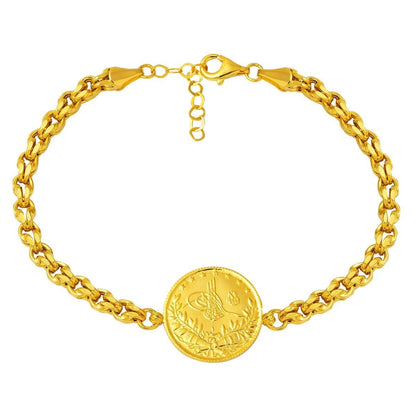 14K Yellow Gold Guverse Chain Half Ottoman Resat Coin Bracelet