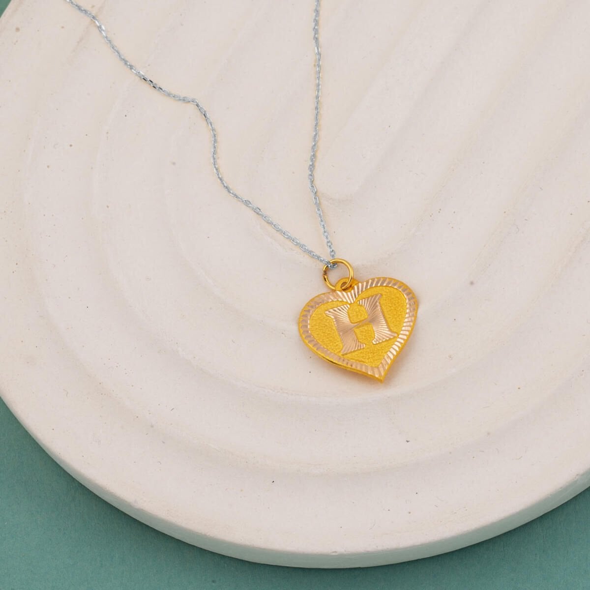 14K Yellow Gold Heart Initial H Pendant
