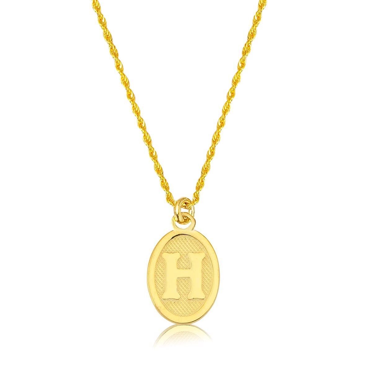 14K Yellow Gold Initial H Oval Necklace