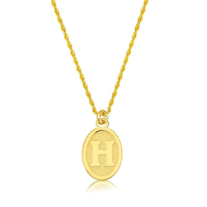 14K Yellow Gold Initial H Oval Necklace