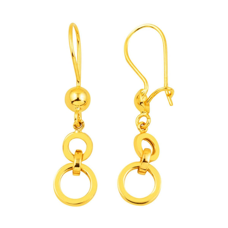 22K Yellow Gold Hoop Dangle Women's Earrings