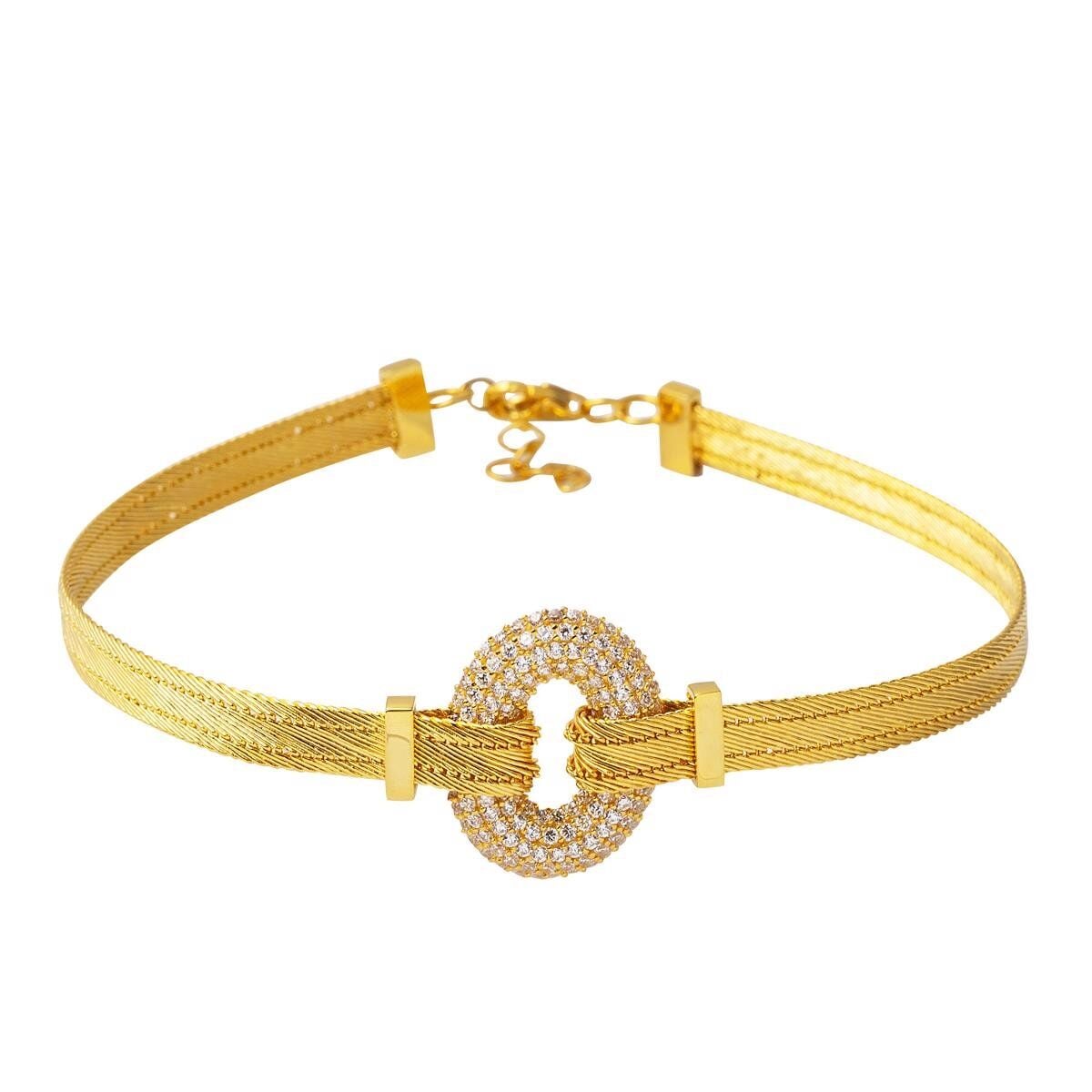 22K Yellow Gold Hoop Trabzon Mesh Cubic Zirconia Bracelet