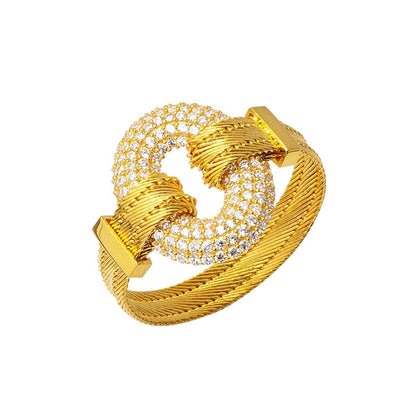 22K Yellow Gold Hoop Trabzon Mesh Cubic Zirconia Ring
