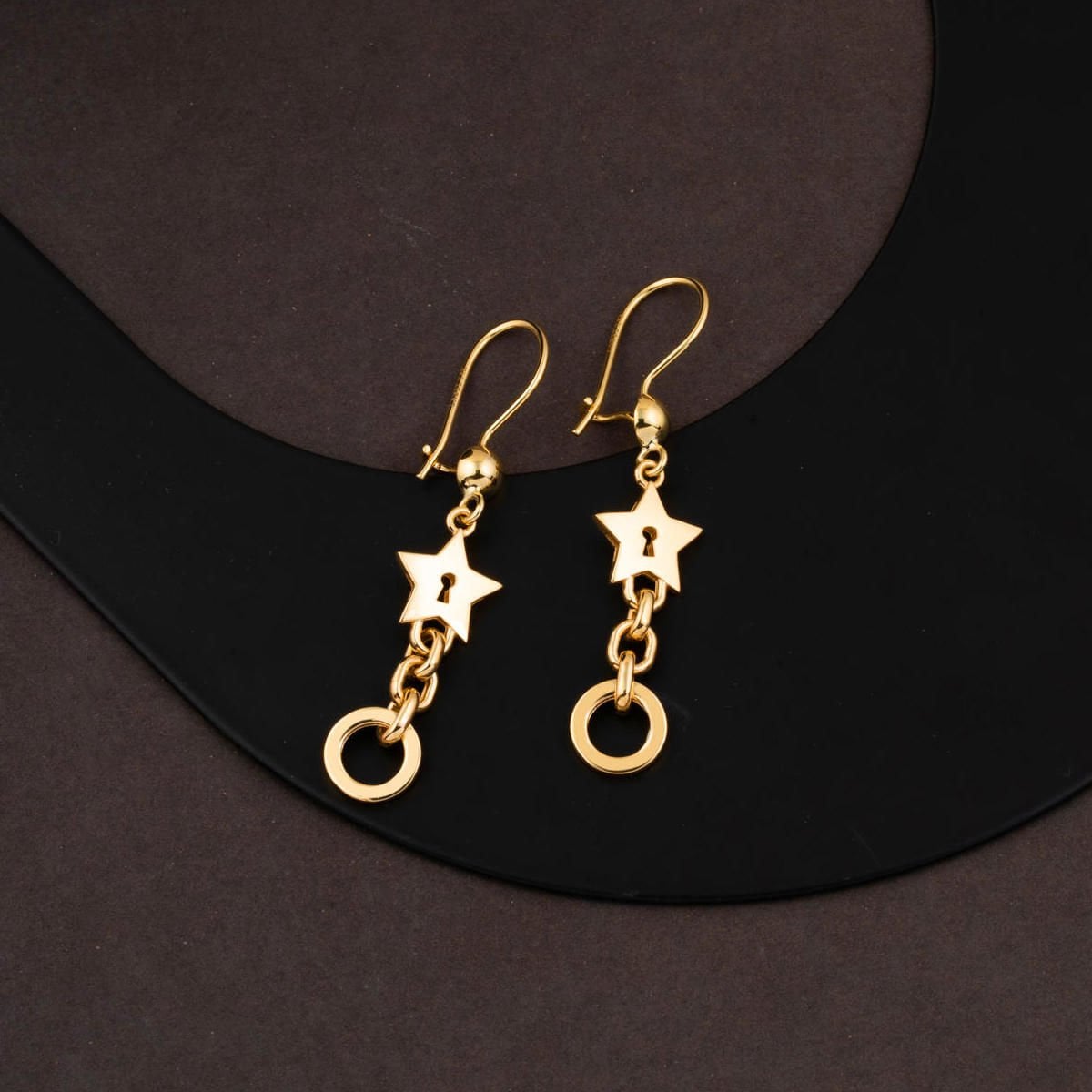22K Yellow Gold Hoop Star Dangle Earrings
