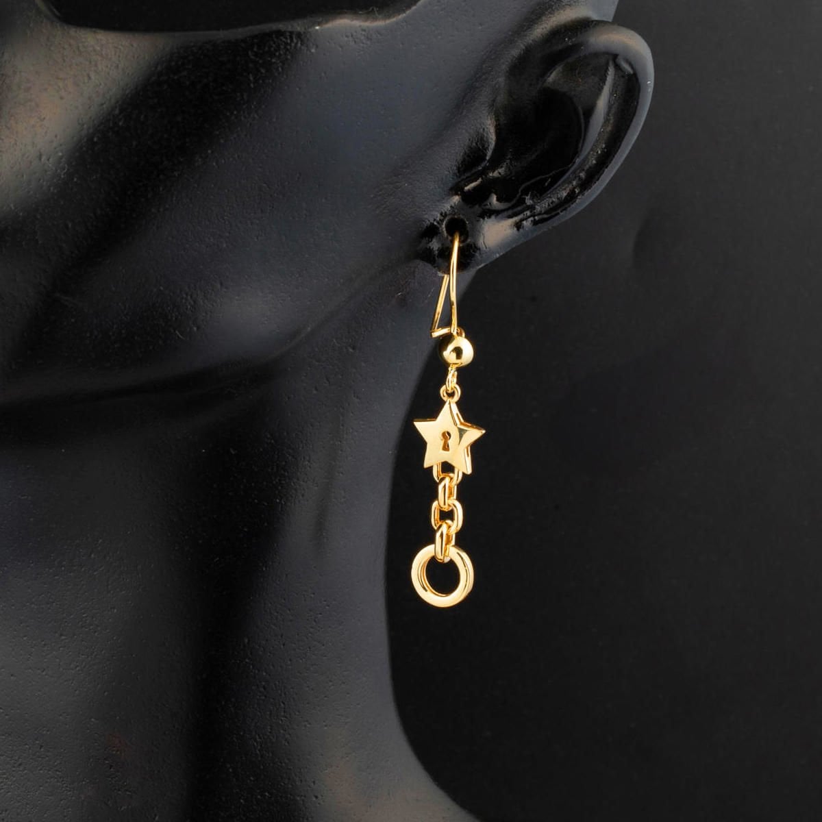 22K Yellow Gold Hoop Star Dangle Earrings