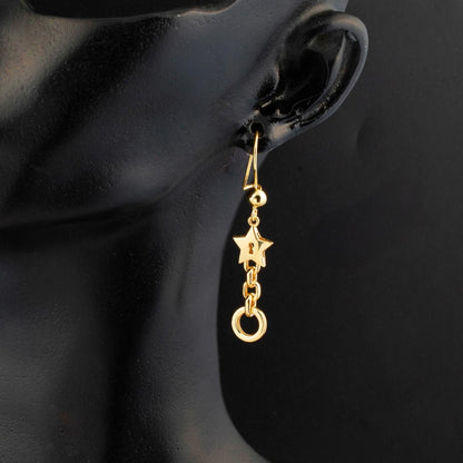 22K Yellow Gold Hoop Star Dangle Earrings