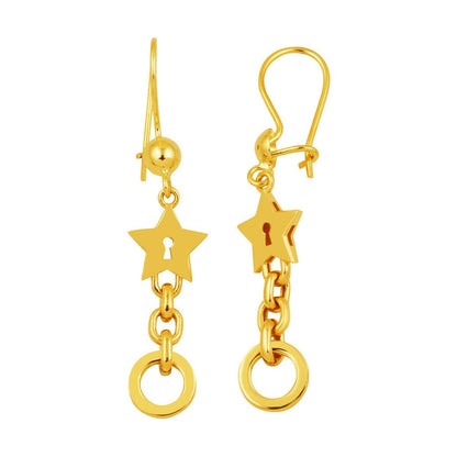 22K Yellow Gold Hoop Star Dangle Earrings