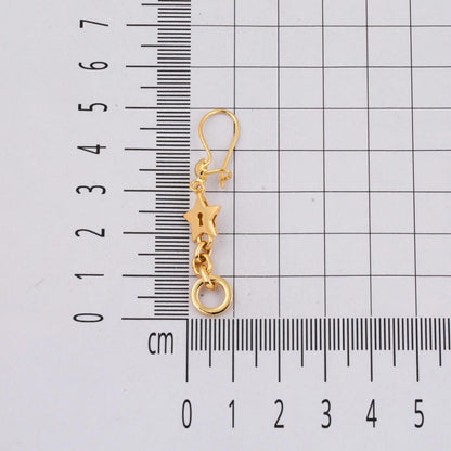 22K Yellow Gold Hoop Star Dangle Earrings