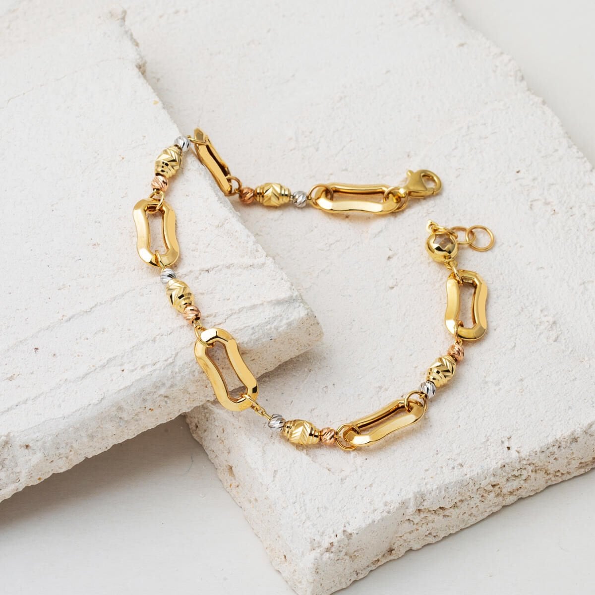14K Yellow Gold Hoop Italian Bead ID Bracelet