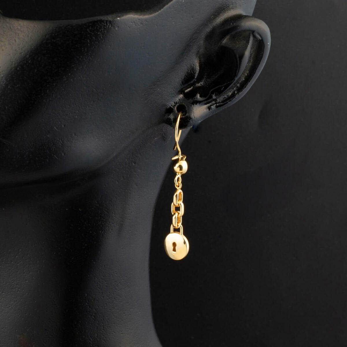22K Yellow Gold Hoop Lock Dangle Earrings