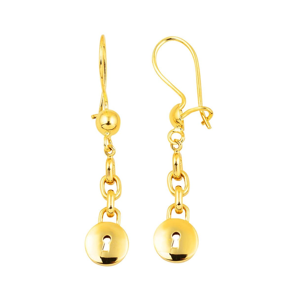 22K Yellow Gold Hoop Lock Dangle Earrings