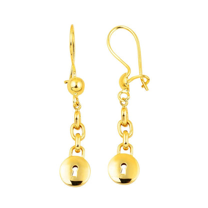 22K Yellow Gold Hoop Lock Dangle Earrings
