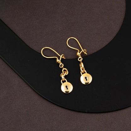 22K Yellow Gold Hoop Lock Dangle Earrings