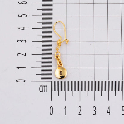 22K Yellow Gold Hoop Lock Dangle Earrings