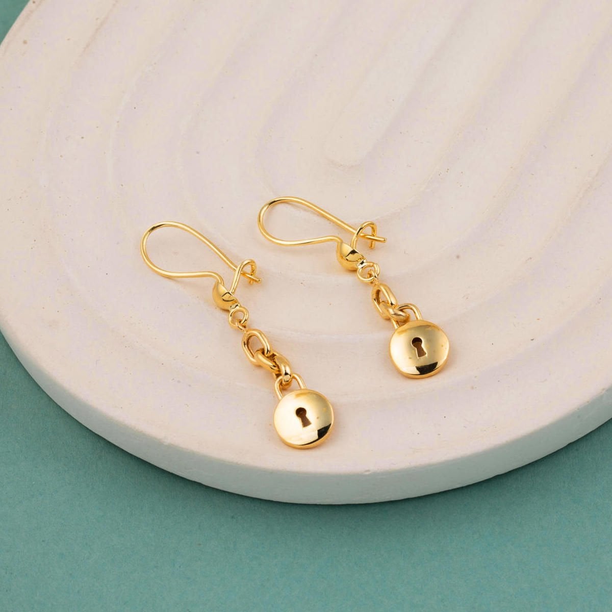 22K Yellow Gold Hoop Lock Dangle Earrings