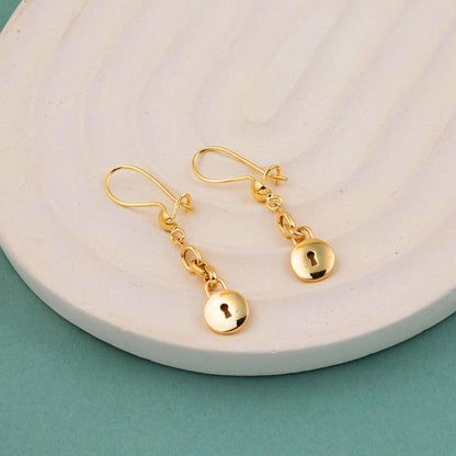 22K Yellow Gold Hoop Lock Dangle Earrings