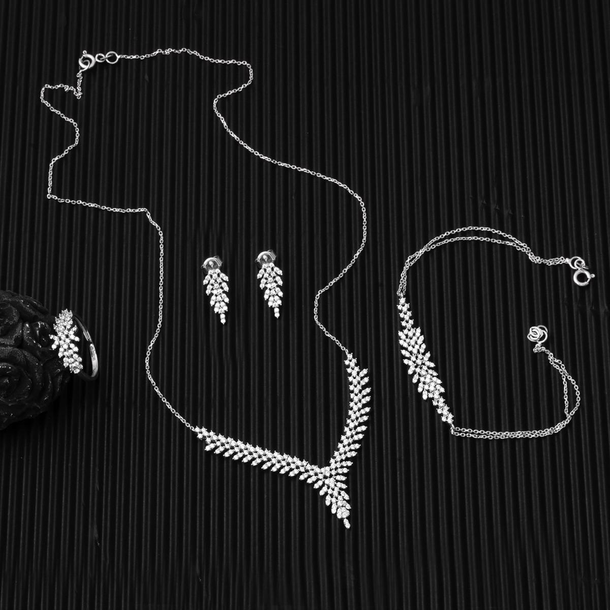 14K White Gold Honeysuckle Cubic Zirconia Jewelry Set