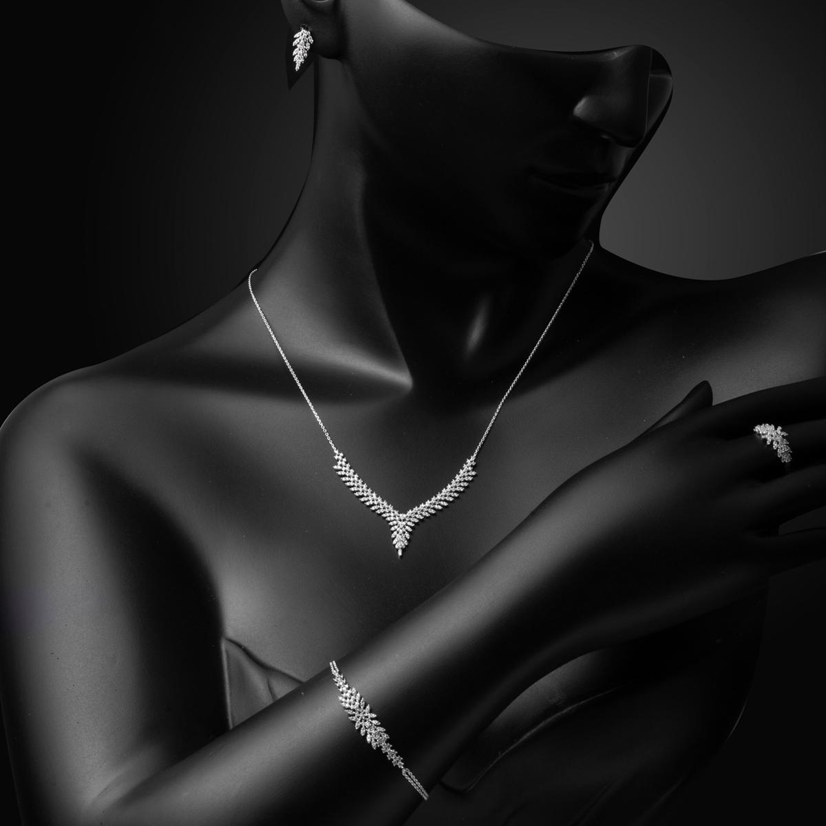 14K White Gold Honeysuckle Cubic Zirconia Jewelry Set