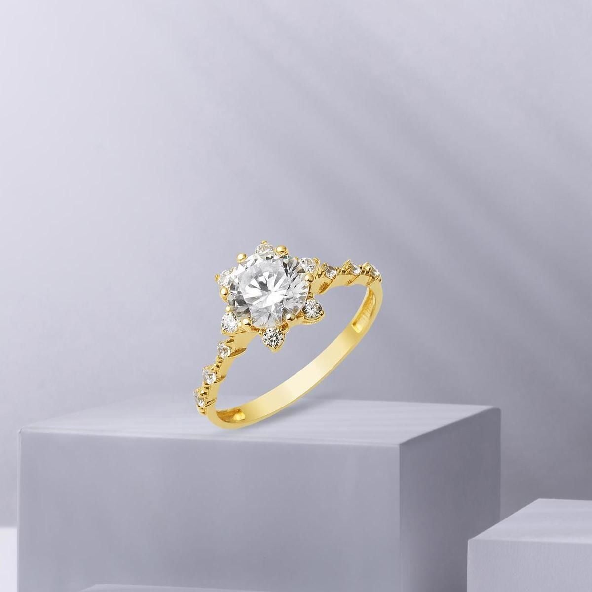 14K Yellow Gold Honeysuckle Solitaire Cubic Zirconia Ring (2.3 g)