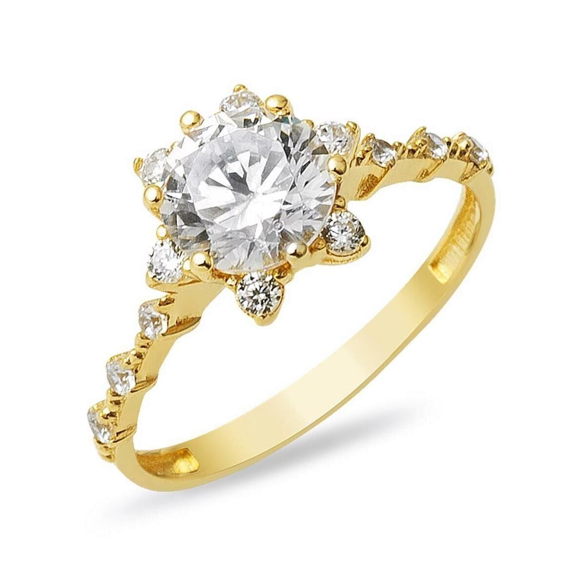 14K Yellow Gold Honeysuckle Solitaire Cubic Zirconia Ring (2.3 g)