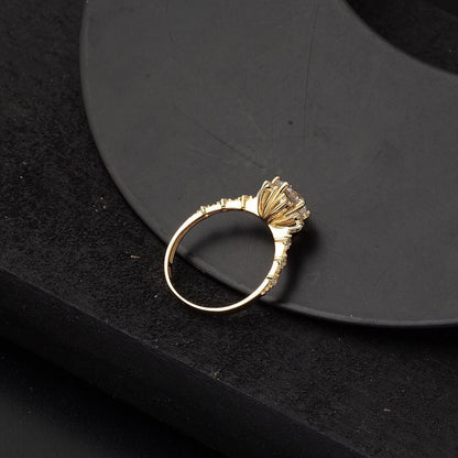 14K Yellow Gold Honeysuckle Solitaire Cubic Zirconia Ring (2.3 g)