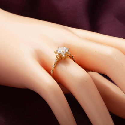 14K Yellow Gold Honeysuckle Solitaire Cubic Zirconia Ring (2.3 g)