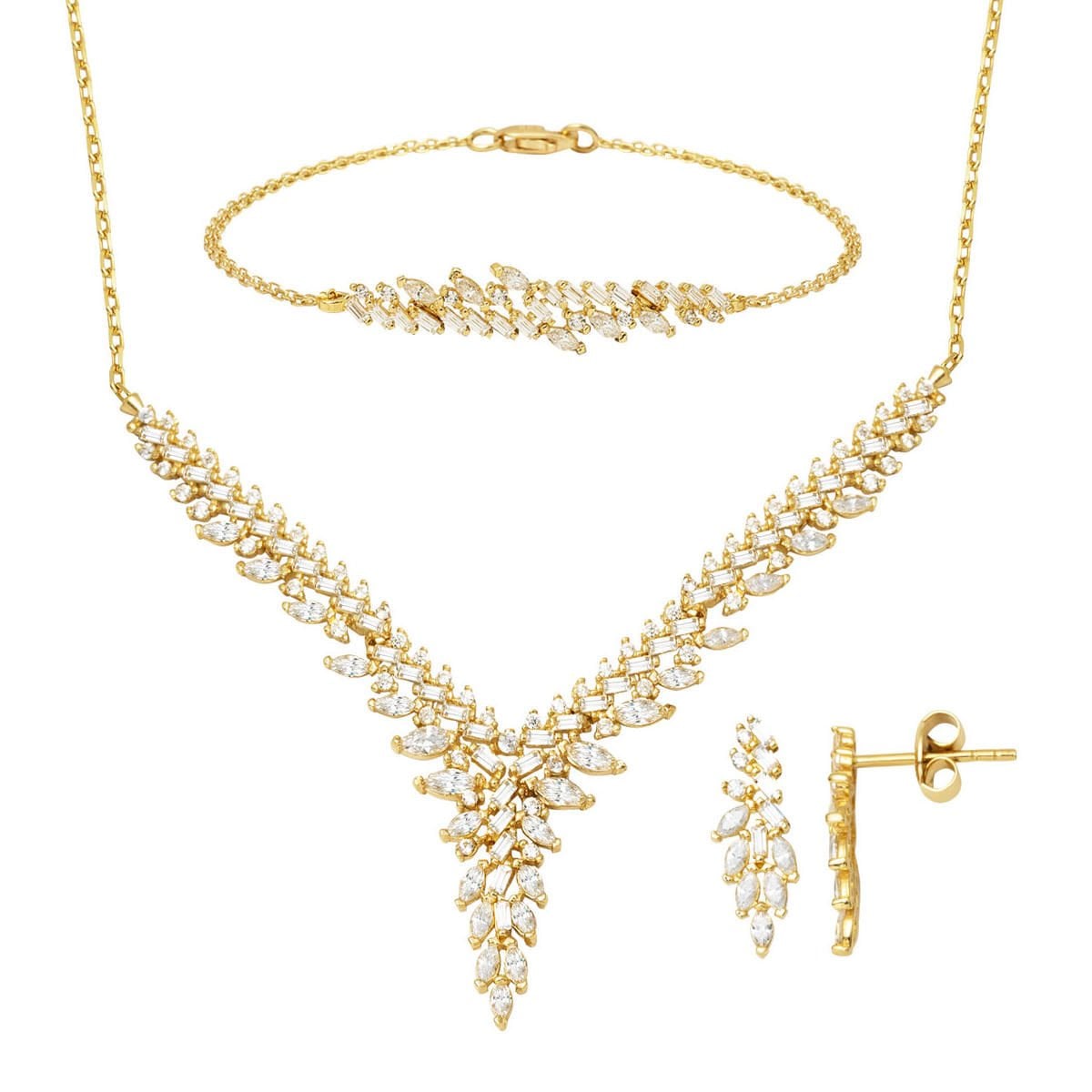 14K Two-Tone Gold Honeysuckle Cubic Zirconia Engagement Set