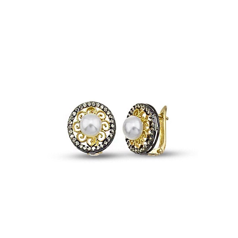 14K Yellow Gold Harem Pearl Earrings