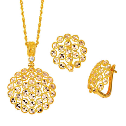 14K Yellow Gold Harem Cubic Zirconia Necklace & Earrings Set