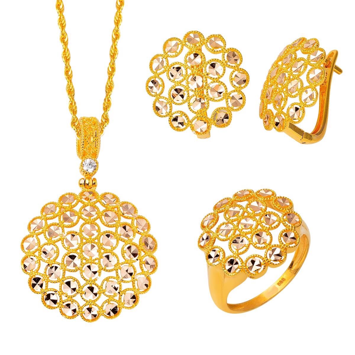 14K Yellow Gold Harem 3-Piece Cubic Zirconia Jewelry Set