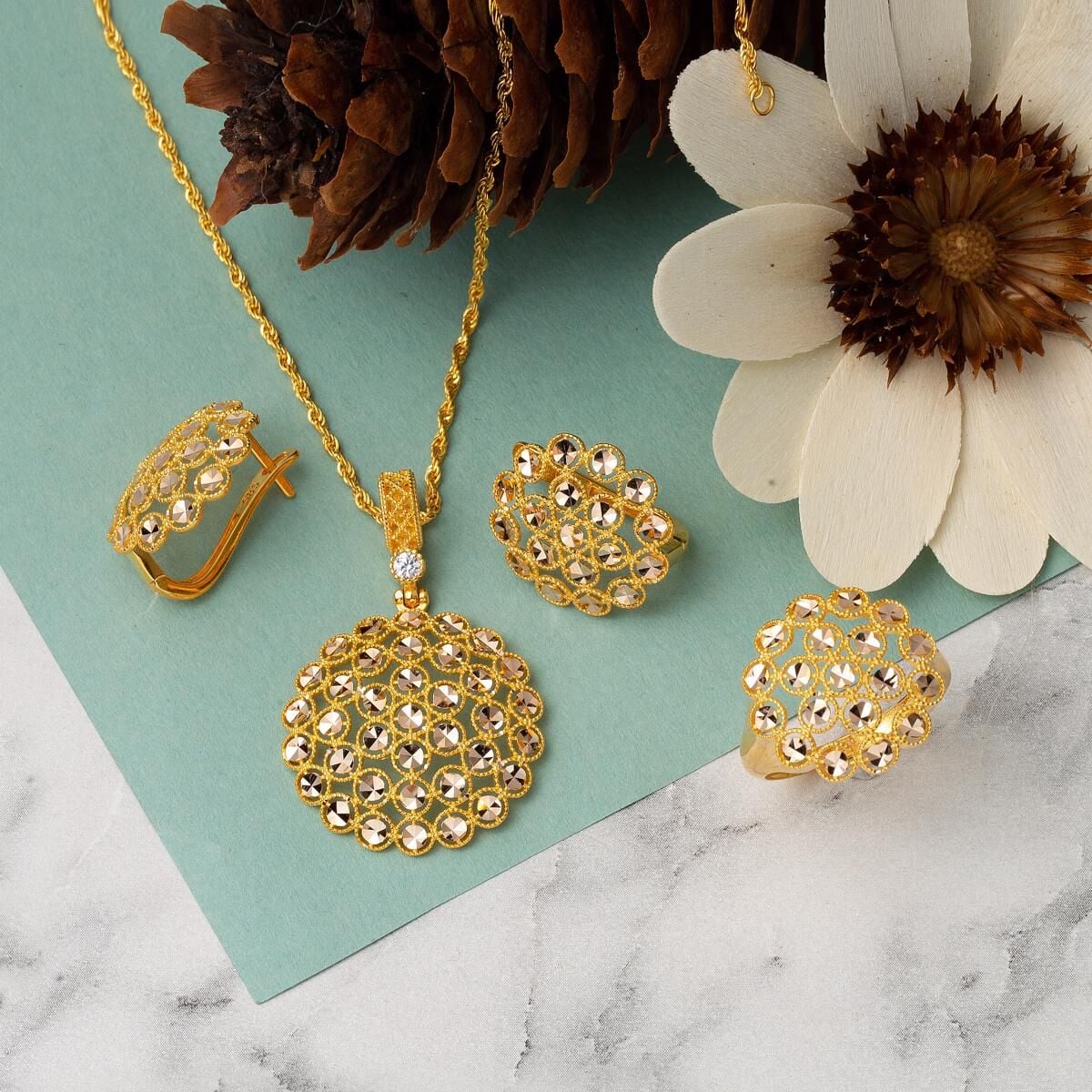 14K Yellow Gold Harem 3-Piece Cubic Zirconia Jewelry Set