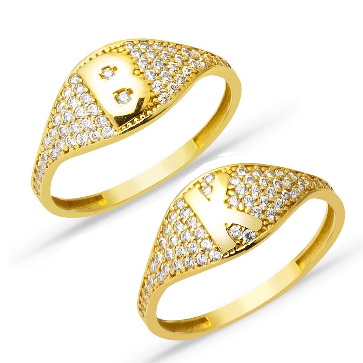 14K Yellow Gold Initial Cubic Zirconia Ring (1.85 g)
