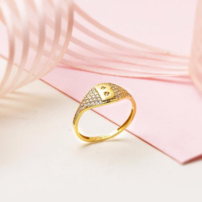 14K Yellow Gold Initial Cubic Zirconia Ring (1.85 g)