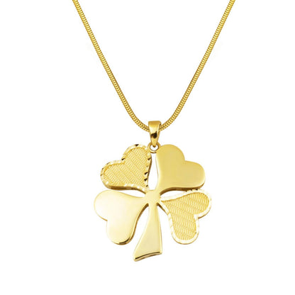 14K Yellow Gold Mesh Patterned Clover Necklace
